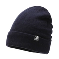 Thick navy blue knit beanie with SPORTS tag for winter warmth and outdoor activities - One Size / Skiing Blue