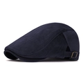 Classic dark blue ivy cap in faux leather texture with adjustable vintage metal buckle - Faux Leather / Navy Blue