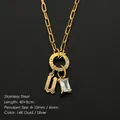 Gold-plated stainless steel letter U necklace with rectangular zirconia pendant - Letter U