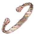 Adjustable magnetic therapy bracelet featuring a twisted tricolor gold silver copper finish - Round Head Tricolor Weave