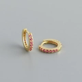 S925 sterling silver gold plated huggie hoop earrings with pink cubic zirconia - Gold Red Zirconia