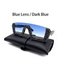 Blue gradient oversized sunglasses with colorful rhinestones and black leather case - Blue Lens Dark Blue Rhinestone