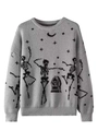 Grey Halloween crewneck sweater with black jacquard skeletons and gothic moon pattern - 3XL / Gray