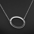 Minimalist silver stainless steel necklace featuring a hollow oval pendant and O-chain - White Letter O