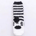 Plush Christmas socks with black and white zebra stripes and a cute pompom detail - Pom Pom Hippo