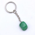Irregular green crystal agate stone keychain with silver metal ring and chain link - Green Aventurine