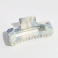 Fashionable hollow square hair claw clip featuring classic blue and white floral ink patterns - Beige Blue Floral