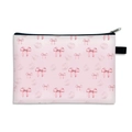 Portable pink cosmetic bag with bow and lip patterns for makeup storage - 07-Bow Lips Print