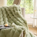 Detailed texture of thick sage green faux rabbit fur blanket on a cozy sofa - Green / 100*160cm (1.2KG)