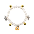 Halloween style stretch pearl collar with bat pendants and pumpkin skull charm for pets - One Size / Skeleton Pumpkin