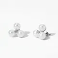 Elegant silver pearl cluster stud earrings featuring three pearls and a center zircon stone - Silver (D2907)