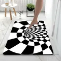 3D visual illusion doormat with black and white checkerboard pattern for bathroom - Slate Gray