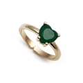 Detailed view of gold heart ring with green micro-paved zircon and adjustable band - Gold/Four-Claw Heart Green Diamond (CR010130DX)