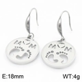 Polished stainless steel MOM stud earrings with heart and baby footprints design - Earrings (KE113771-KLX) / Steel