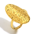 Hammered gold oval stainless steel open ring with a polished metallic texture finish - Hammered Oval Face Open Ring - Gold / Gold