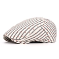Women's vintage newsboy cap with black and white vertical stripes and red heart patterns - Light Khaki Stripe Red Heart