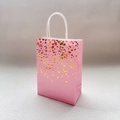 Pink gift bag with metallic gold heart patterns and white woven handles for elegant gifting - Pink Single-Sided Bronzing Heart