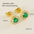 18K gold-plated stainless steel flower stud earrings with a green zircon center - Round / Green Zirconia