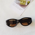 Retro-Oval-Sonnenbrille mit glänzend schwarzem Rahmen und braunen Gläsern mit Verlauf - Schwarzer Rahmen Tee Gläser