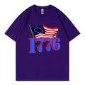 Dark purple cotton T-shirt featuring 1776 graphic and Betsy Ross flag print - Purple 317