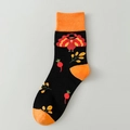 Black and orange Thanksgiving turkey pattern knit mid-calf socks with autumn maple leaves - 05 Thanksgiving-Black Turkey Maple