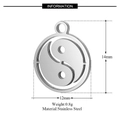 Stainless steel Tai Chi Yin Yang pendant 14mm with detailed technical dimensions and weight - Tai Chi Round