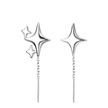 Asymmetric silver four-pointed star threader earrings with a high-polished metallic finish - Copper / Short Asymmetric Star Ear Line (Silver Color)
