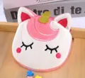 Cute white plush unicorn coin purse with closed eyes embroidery and pink ears and golden horn - Big Horn Rose