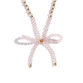 Collana con perle di cristallo rosa sfaccettato e accenti dorati con ciondolo a fiocco - Rosa Chiaro Trasparente