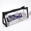 Clear PVC large capacity pencil case with black trim and stationery set inside - Black