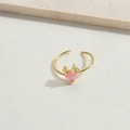 Bague ajustable plaquée or 14K avec pierre cœur rose et détail en zircon - Cœur de Pêche Zirconium Rose