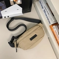 Marsupio in nylon beige con cinturino nero regolabile e logo LEHUAIA inciso - Cachi