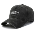 Vintage Baseballkappe aus gewaschener Baumwolle in Schwarz mit St. Moritz Stickerei für Unisex - Schwarz