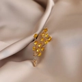 Elegant gold-tone wheat stalk brooch with yellow crystals and pavé rhinestones - 552#