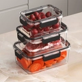 Set of 3 transparent food storage containers with black airtight locking lids - No Grid - Black 3pcs Set / S+M+L