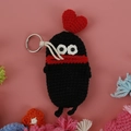 Black knitted sausage mouth key cover with red heart and silver keyring detail - Black Flat Mouth