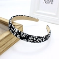 Fashionable black and white leopard print bow headband with khaki fabric lining - Black and White Leopard Style (FK-B132)