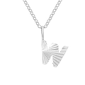 Minimalist silver stainless steel necklace featuring a textured pleated letter W pendant - Letter W / Steel