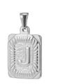 Pendentif rectangle en acier titane 18K avec lettre J embossée et texture soleil argentée - Lettre J