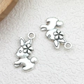 Antique silver bunny rabbit charm pendant for DIY jewelry making and earrings - Alice Little Rabbit 14x18mm