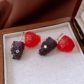 Vintage silver needle berry stud earrings with red and black resin berries and zircons - 48# Silver Pin-Purple-Red-Mulberry