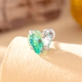 Pendiente de corazón en titanio plateado con circón degradado verde y transparente - Estilo Corazón Amarillo Azul (A350-3#) / 8mm (Pieza Única)