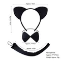 Black plush cat ear headband with bowtie and tail set for Halloween cosplay - Sponge All Black Cat Ears 3-Piece Set