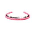 Pink floral fabric headband with inner teeth for secure non-slip hair styling - 127 Solid-Rose Red