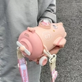 Gourde enfant en forme d'avion rose en Tritan avec paille, figurine lapin et bandoulière - 441 En Forme d'Avion / 550ml (Tritan) / Rose