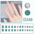 Faux ongles vert pâle avec charmes de cœur pailletés et finition strass étincelants - Style Coeur Vert Haricot (D348) - Type de Colle