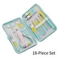 18-piece gradient manicure set with stainless steel tools in a mint green zipper case - Colorful Yellow-Green 18-Piece Set (With Eyebrow Razor)