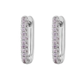 Elegant silver U-shaped hoop earrings featuring micro-pave set pink round crystals - Silver - Double Row Pink Zircon Oval