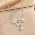 Silver LOVE necklace with rhinestone hearts and teardrop crystal pendant in a gift box - Silver Heart LOVE Style (433) / Silver