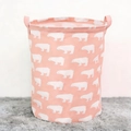 Pink large-capacity fabric laundry hamper with white polar bear print and handles - Pink Polar Bear
